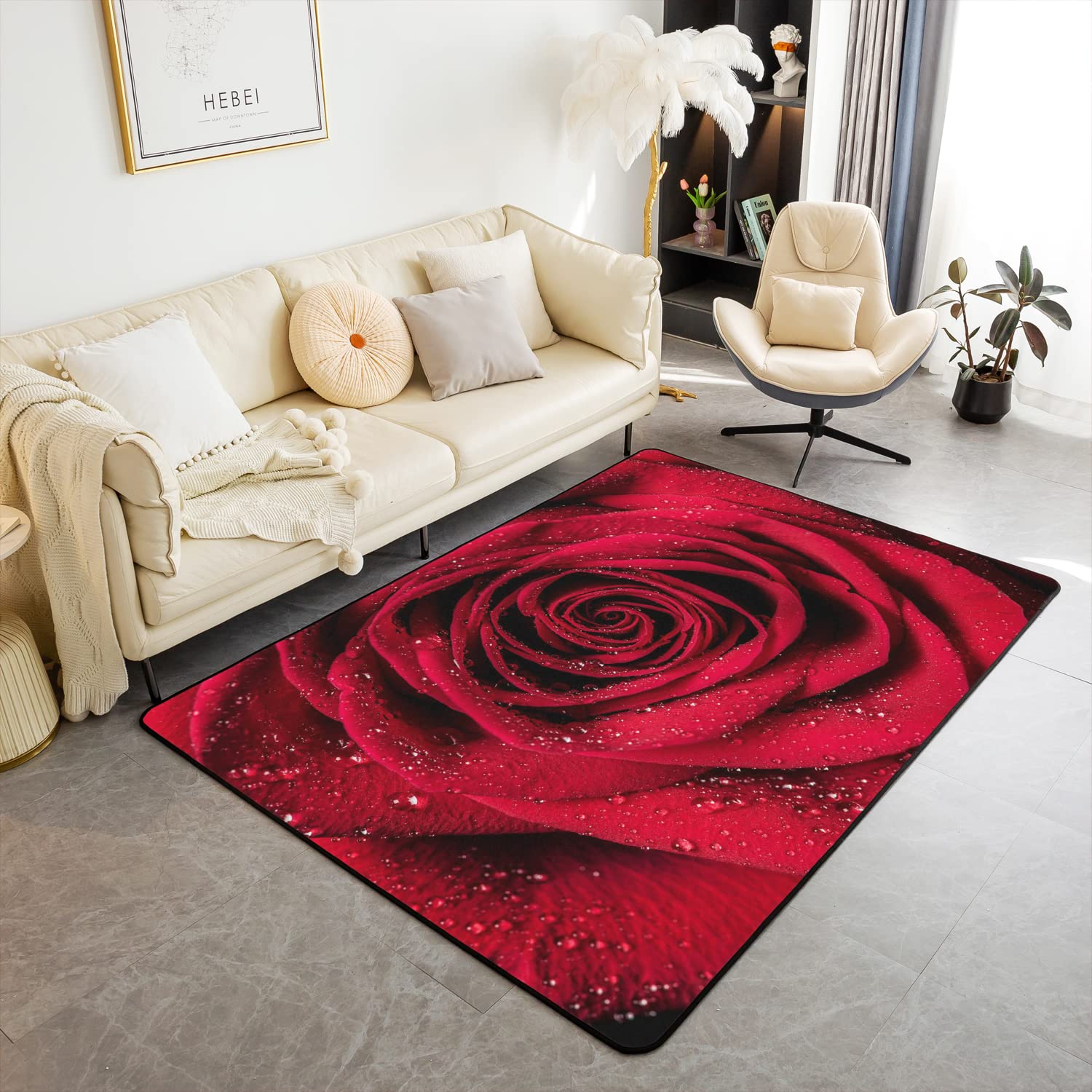 Loussiesd Area Rug Red Rose Carpet Non Slip Floor Mats Ultra Thick Soft Luxury Romantic Floral Mats for Kitchen Bedroom Decor Accent Rug 100 * 150cm