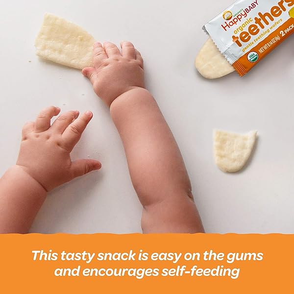 HAPPY BABY ORGANIC TEETHERS, BANANA AND SWEET POTATO, GENTLE TEETHING WAFERS, PACKETS, SOOTHING RICE COOKIES FOR TEETHING BABIES, 2 COUNT PER PACK, 12 COUNT PER BOX, 1.7 OUNCE