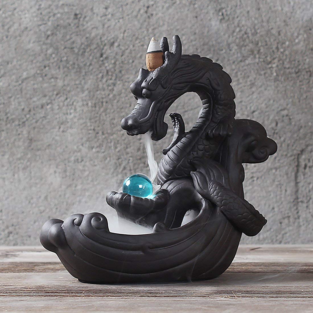 Dragon with Beads Backflow Incense Burner with 20pcs Cone, Home Ceramic Holder Burner