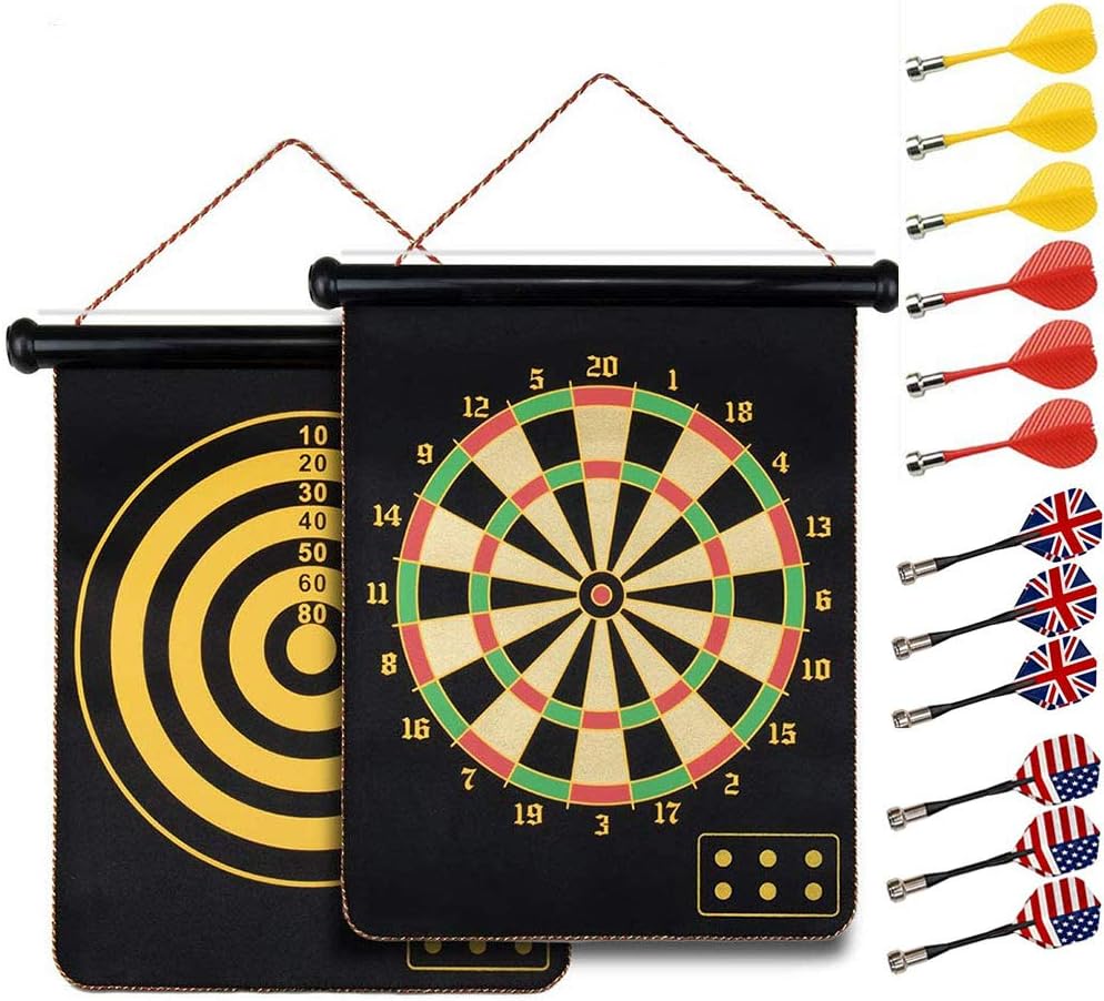 HelaCueil Magnetic Safe Dartboard diameter 38cm /15-inch with 12 darts - for Children and Adults Dartboard