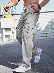 PLEPAN Men's Casual Cargo Pants with Drawstring