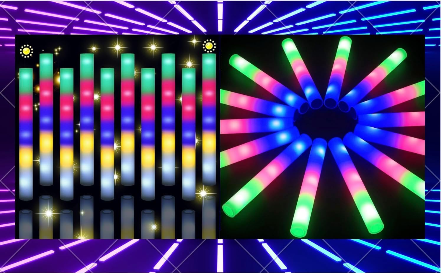 Photo 1 of 102 PCS Giant 18 Inch Foam Glow Sticks, Bulk Glow Sticks with 3 Modes Colorful Flashing, Led Foam Glow Sticks for Kids Birthday Wedding Dance Floor Props Halloween Christmas New Year Party Favors