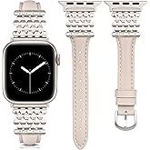 Wearlizer Leather Band Compatible with Apple Watch Bands Women 38/40/41/42/44/45/46/49mm, Dressy Fancy Interlocking Hexagon Buckle Strap for iWatch Series 11 10 9 8 7 6 5 4 3 SE/Ultra 3 2 1