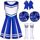 Sureio 4 Pcs Girls Cheerleader Costume for Girls Cheerleading Outfit for Kids Halloween Birthday Cosplay Party Gifts