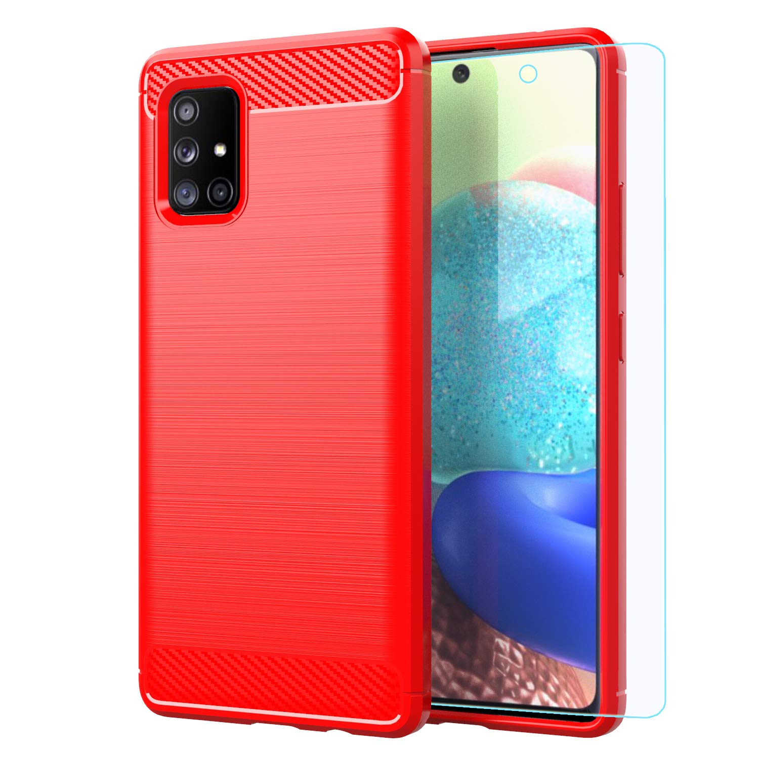 Photo 1 of M MAIKEZI Samsung Galaxy A71 5G Cellular Phone Case, Red Brushed TPU, HD Screen Protector, Slim Fashion Protective Cover