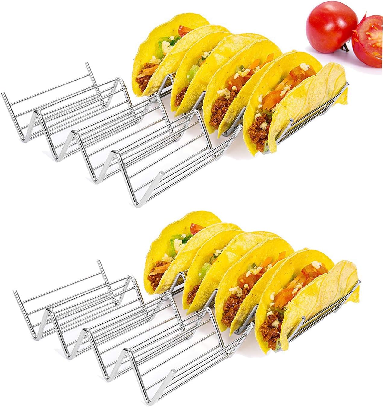 Taco Holder Stand, HapWay 4 Pack Stainless Steel Taco Truck Tray Style, Mexican Food Taco Rack Shells, Safe for Baking, Dishwasher and Grill Safe