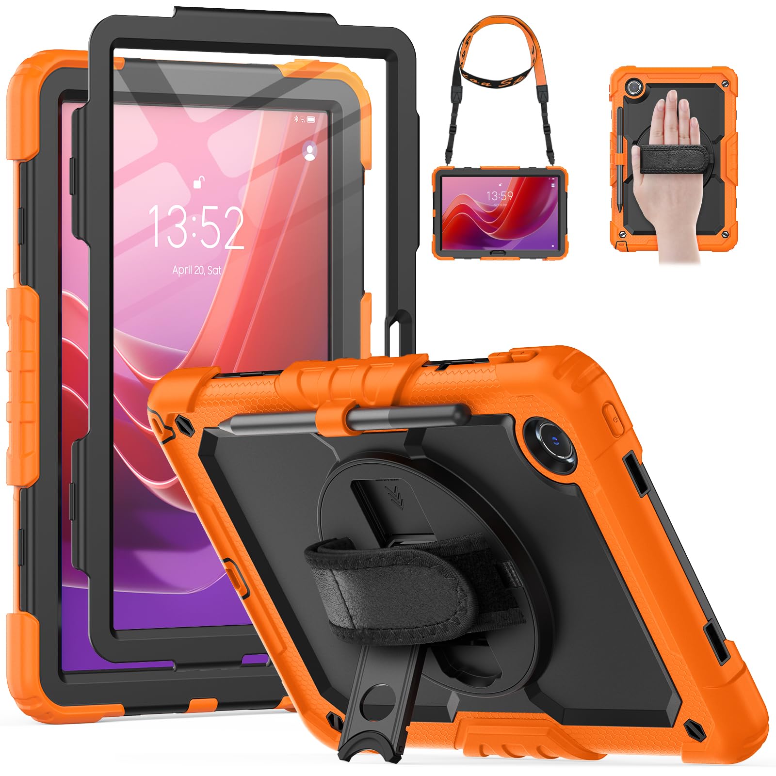 Photo 1 of HXCASEAC Case for Lenovo Tab M11/K11 LTE 11’’ with Screen Protector/Pen Holder/Rotating Hand Strap/Stand, Protective M11 Tablet Case (TB-330FU/TB-330XU) Cover 2024, Orange