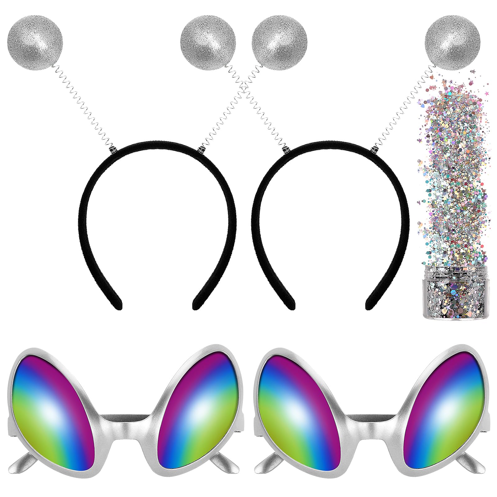 Halloween Alien Costume Accessories Space Headband Sunglasses Set Alien Head Boppers Headpieces for Adult Kids Cosplay Party