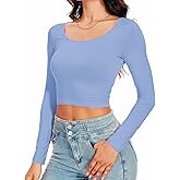 Qukayang Women's Long Sleeve High Waist Slim Fitted Crop Tops Workout Yoga Y2k Basic Casual Teen Girls T Shirt 2026 (XXS-L)