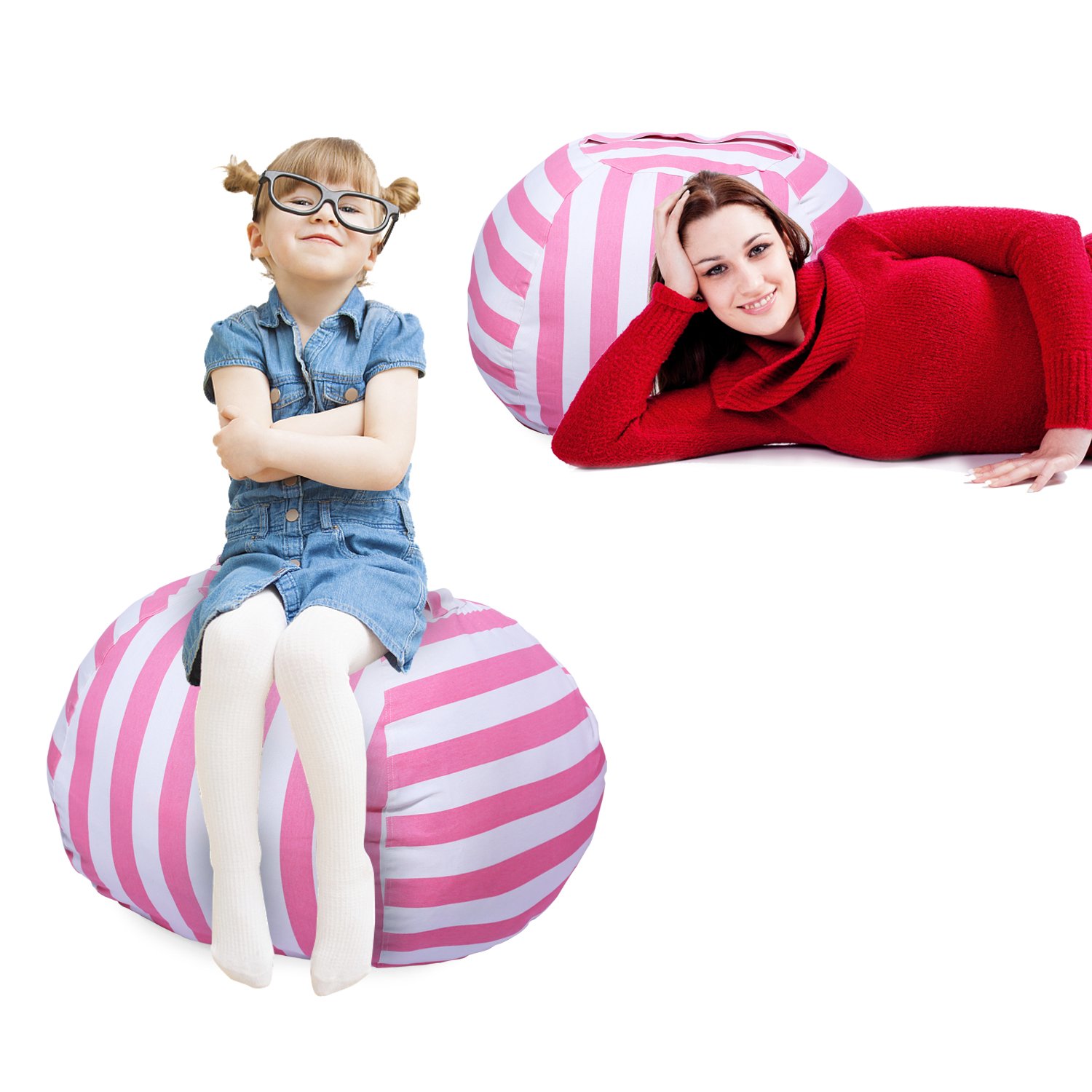 Yotree Stuffed Animal Storage Bean Bag Chair Useful Extra Large Kids Toy Organizer Clean up the Room and Put Those Critters in Order(Pink Stripes)