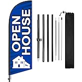 Open House Flag for Real Estate, 8 ft Blue Outdoor Feather Flag Pole Kit for Business