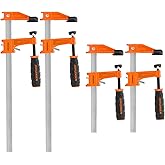 JORGENSEN 4-Pack Steel 600LBS Bar Clamps Set, 6" (2) &amp; 12" (2) F-Clamps | Medium-Duty, Wood Working Clamps, Fast-Acting Sliding Head, Multi-Disc Clutch, Rust-Resistant Finish, Protective Soft Pads