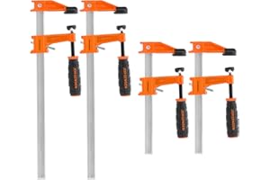 JORGENSEN 4-pack Steel Bar Clamps Set, 6 inch & 12 inch Medium Duty F-Clamp - 600 Lbs Load Limit for Woodworking