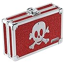 Vaultz Locking Pencil Box, 8.25 x 5.5 x 2.5 Inches, Ruby Bling with Skull (VZ01480)