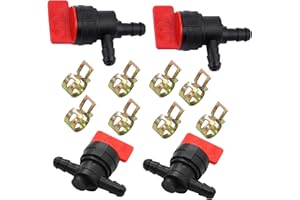 UPAMCARKER 1/4" Right Angle Cut Off Valve and Inline Fuel Shut Off Valve Straight Gas Valve with Clamps fit for Briggs & Stratton 494768, 697947,698183 (4)