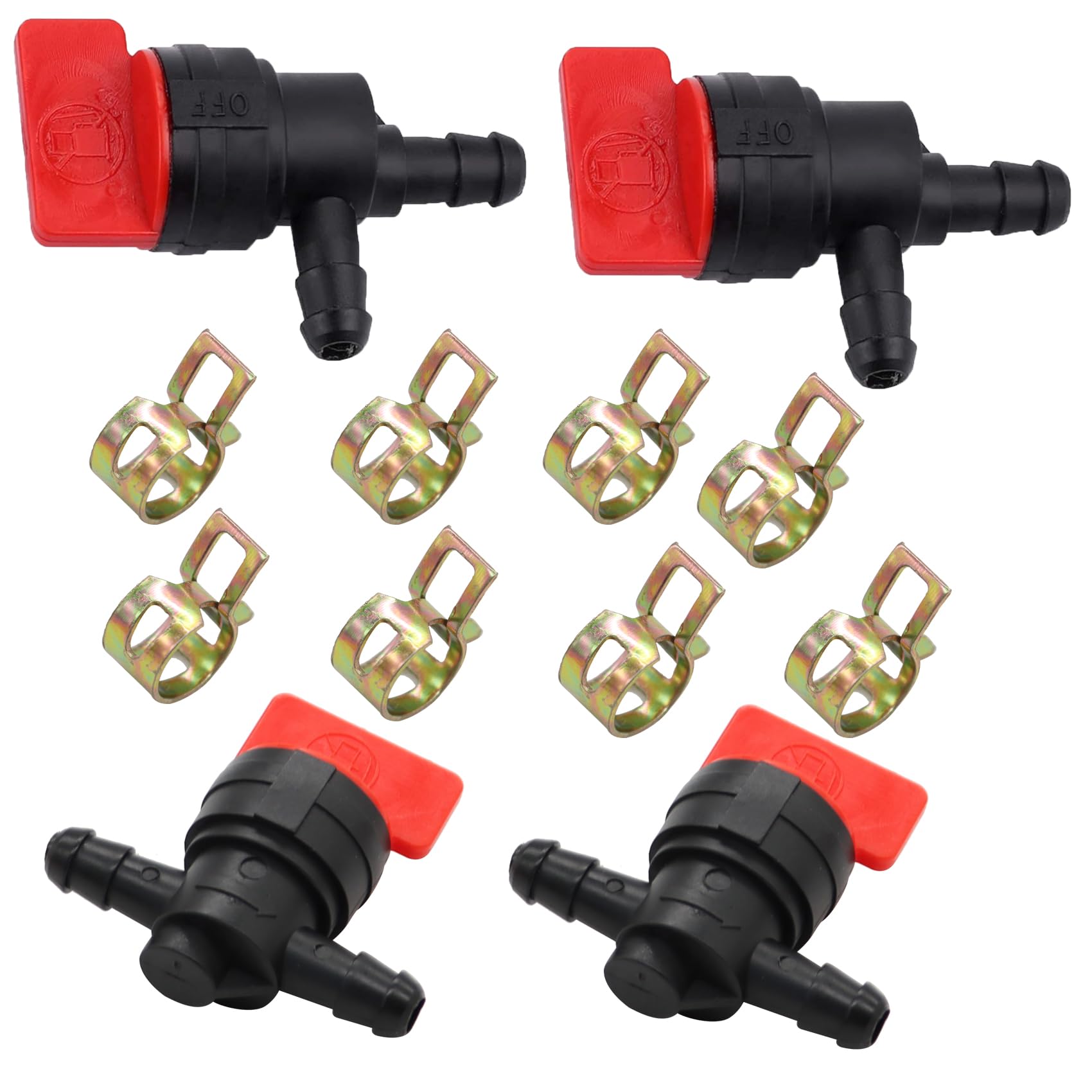 Photo 1 of 1/4" Right Angle Cut Off Valve and Inline Fuel Shut Off Valve Straight Gas Valve with Clamps fit for Briggs & Stratton 494768, 697947,698183 (4)