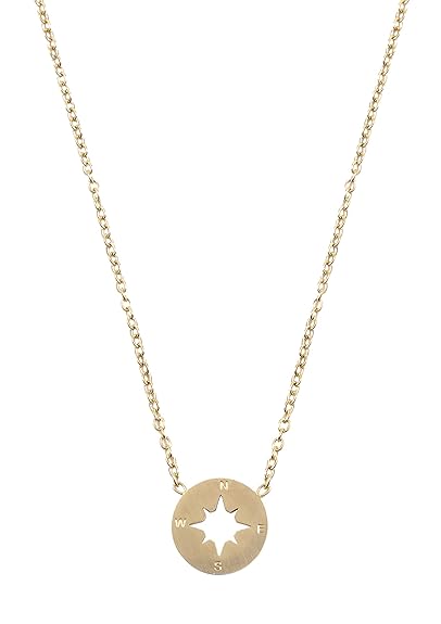 Happiness Boutique Damen Kompass Kette in Goldfarbe | Kette mit Kompass Anhänger Minimalist Schmuck aus Edelstahl