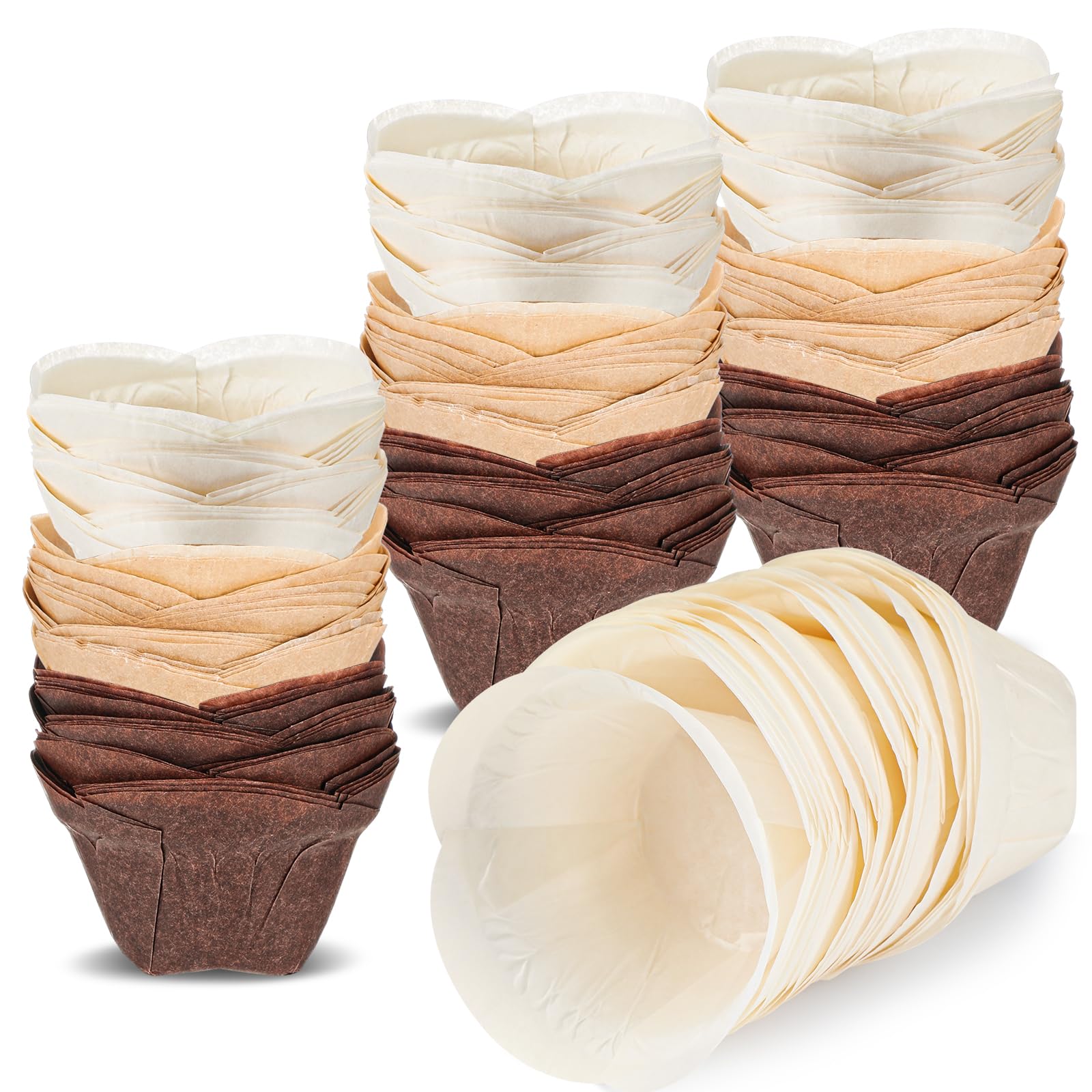 Photo 1 of Gejoy 300 Pcs Lotus Tulip Cupcake Liners Baking Muffin Paper Baking Cups Cupcake Liners Holders Cupcake Wrapper for Party, Wedding, Birthday, Christmas, Baby Showers, 3 Colors (Delicate)