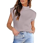 Womens Sleeveless Sweater Vest Turtleneck Ribbed Knit Tank Tops Basic Slim Fit Top
