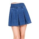 Women's Stretchy Flared Casual Mini Skater Denim Skirt, Blue, Small