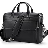 Masa Kawa Leather Briefcase for Men 15.6", 17" Laptop Computer Case Business Travel Work Messenger Cross Body Shoulder Bag