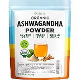 Gya Tea Co Organic Ashwagandha Powder 0.33 lb (5.29 oz) - Unsweetened Culinary Grade Powder for Smoothies & Beverages - No Sugar, Comes In Resealable Pouch, Low Calories