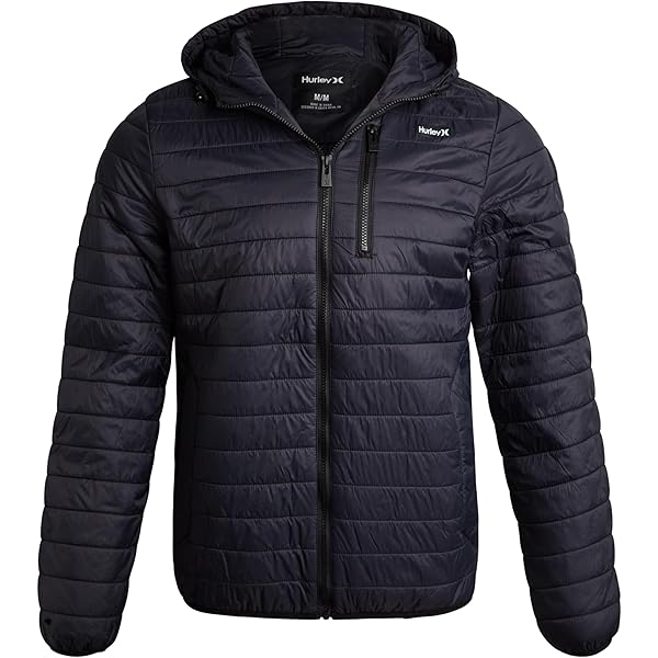 Hurley Mens Puffer Jacket - Quilted Nylon to Plaid Fleece Lined