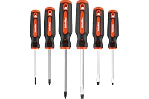ValueMax 6-Piece Magnetic Screwdriver Set, 3 Phillips and 3 Flat Tip Screwdrivers, Non-slip Handle Screw Driver Set Kit