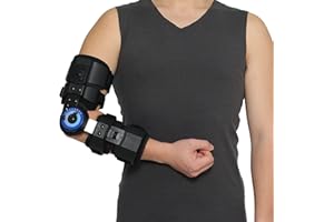 Orthomen Hinged ROM Elbow Brace, Adjustable Post OP Elbow Brace Stabilizer Splint Arm Injury Recovery Support After Surgery (Right)
