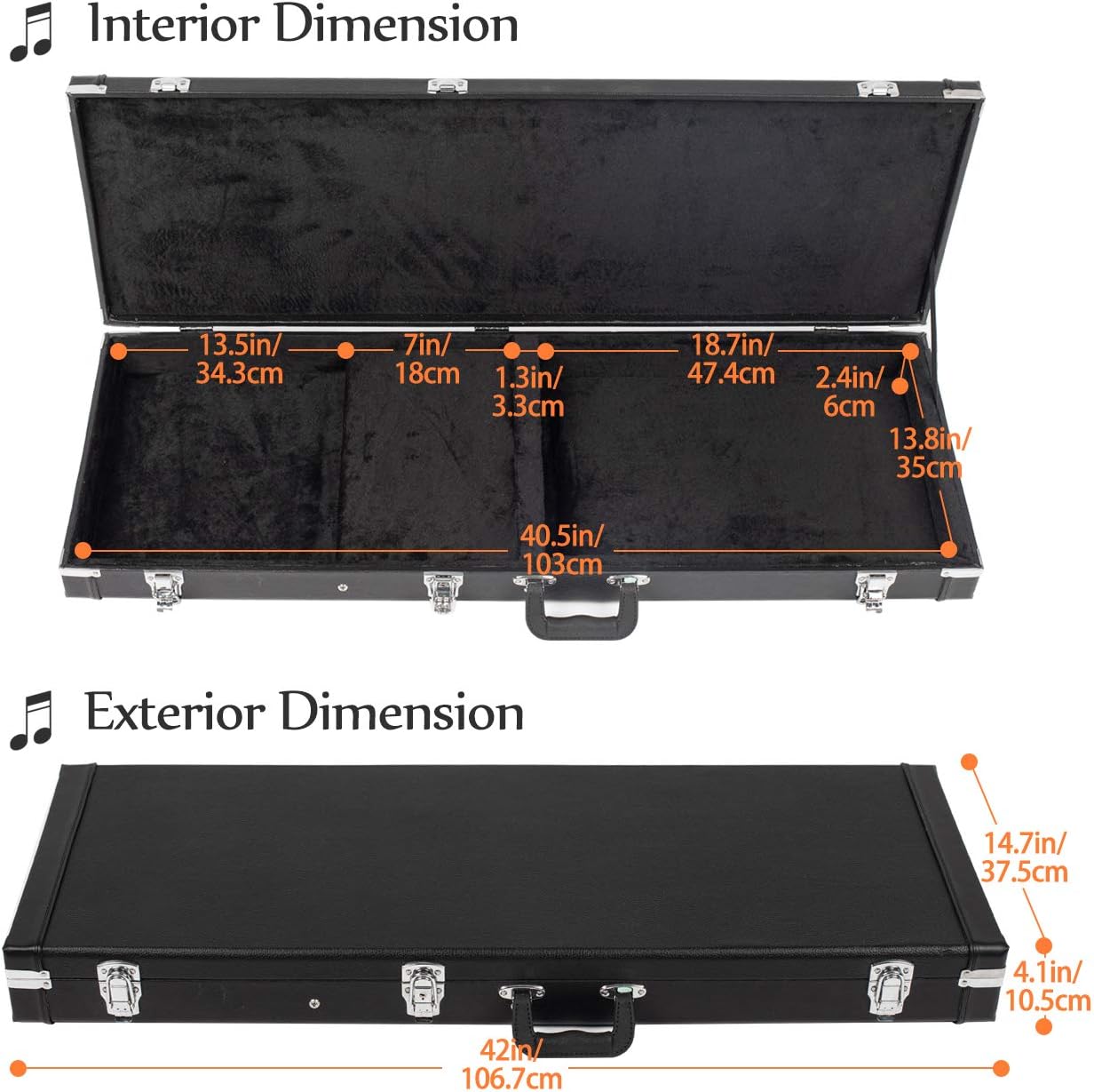 CAHAYA Electric Guitar Hard Shell Case Portable Square Guitar Case Hardshell for Standard Electric Guitars Black CY0209 - Image 3