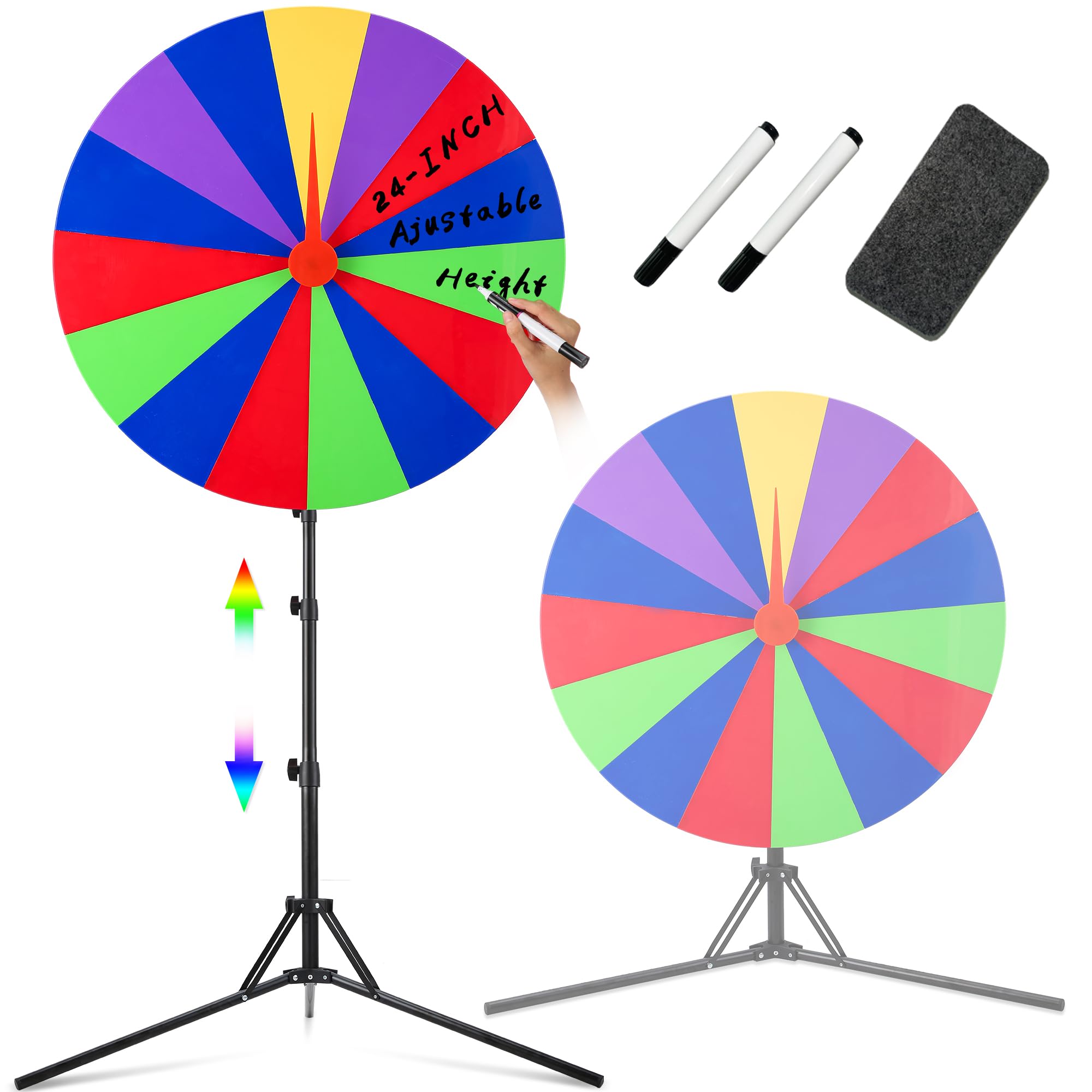 Photo 1 of 24 inch Spinning Prize Wheel with Stand, Heigh Adjusable 20''-71'' Desktop or Floor Spinning Wheel for Prizes, Wheel Spinner for Trade Shows, Carnivals, Classroom, Family, Party Game Spinning Game