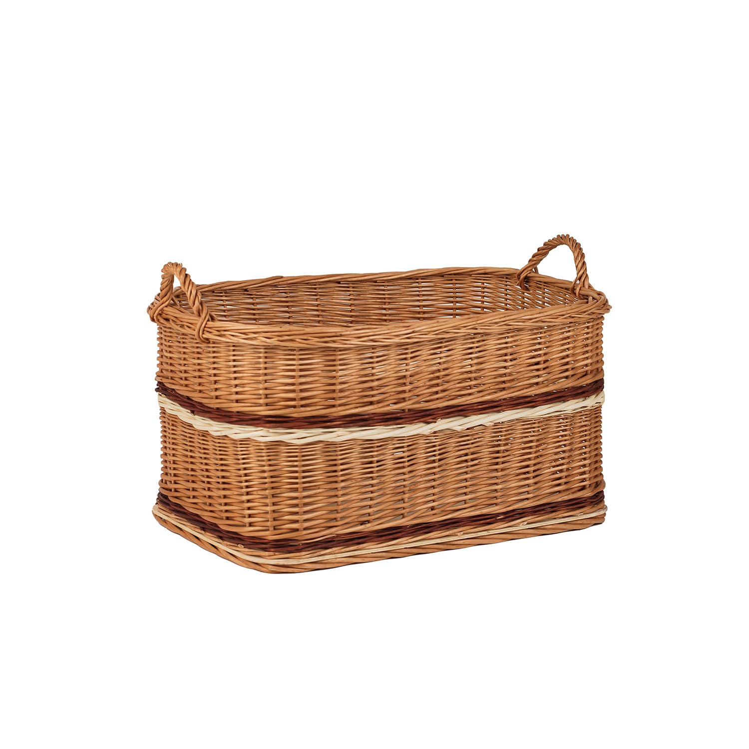 e-wicker24 Natural Wicker Basket with Two Handles Rectangular Woven Wicker Basket for Firewood Stylish Fireplace Basket with Carry Handle Vintage Toy Box Storage Basket Spacious Storage Box