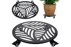 PLANTERHOMA 1 Pack 16 inches Extra-large Metal Plant Caddy with Wheels Heavy-duty Iron Rolling Plant Stand with Casters Indoor Outdoor Wheeled Plant Roller Base Pot Movers Plant Dolly Coaster Trolley Black