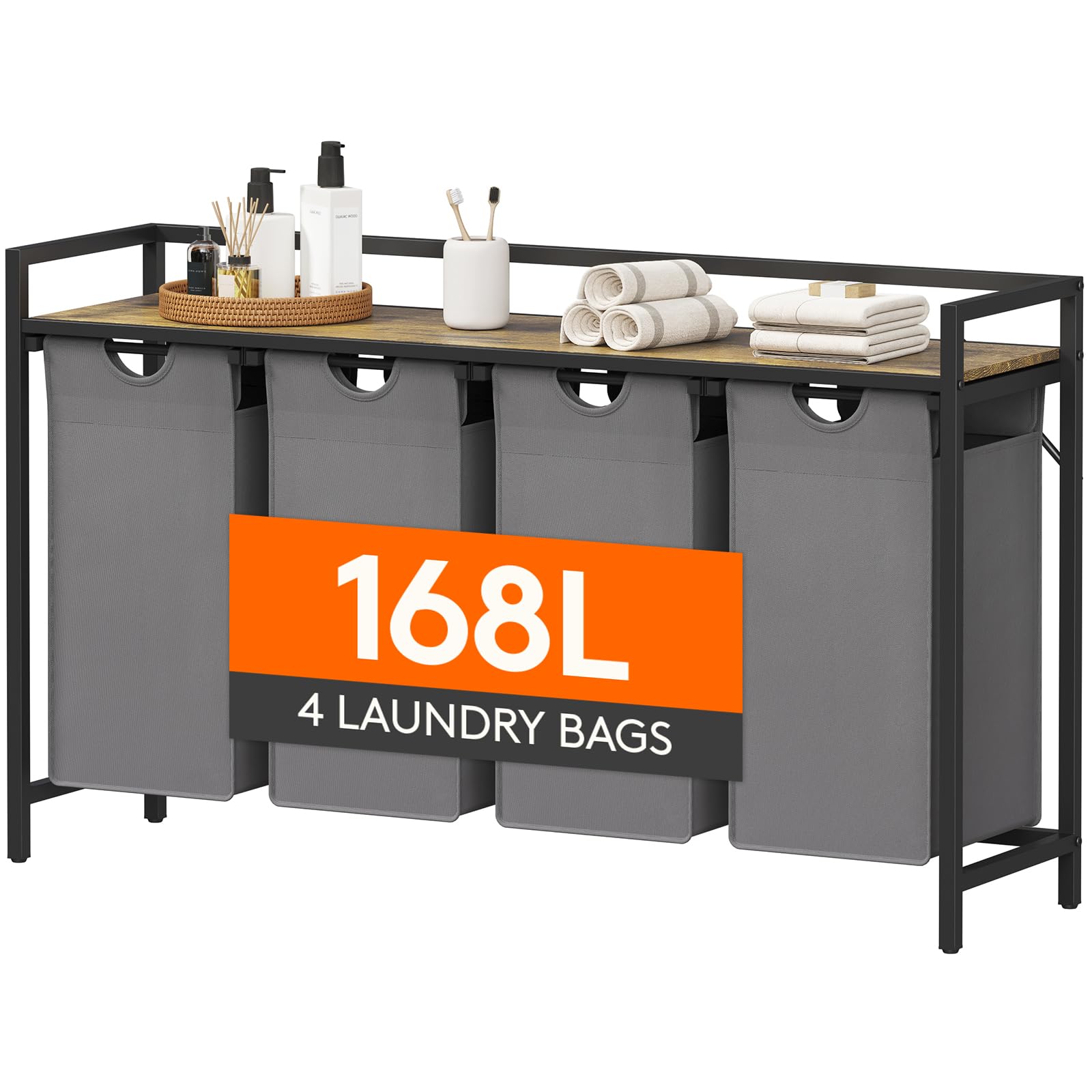Photo 1 of **AS IS, FINAL SALE** Lifewit Laundry Hamper 4 Section, 168L Pull out Laundry Clothes Basket Organizer with Large Top Shelf and 4 Removable Bags and Handles for Laundry Room Bedroom Bathroom, Gray with A Shelf
