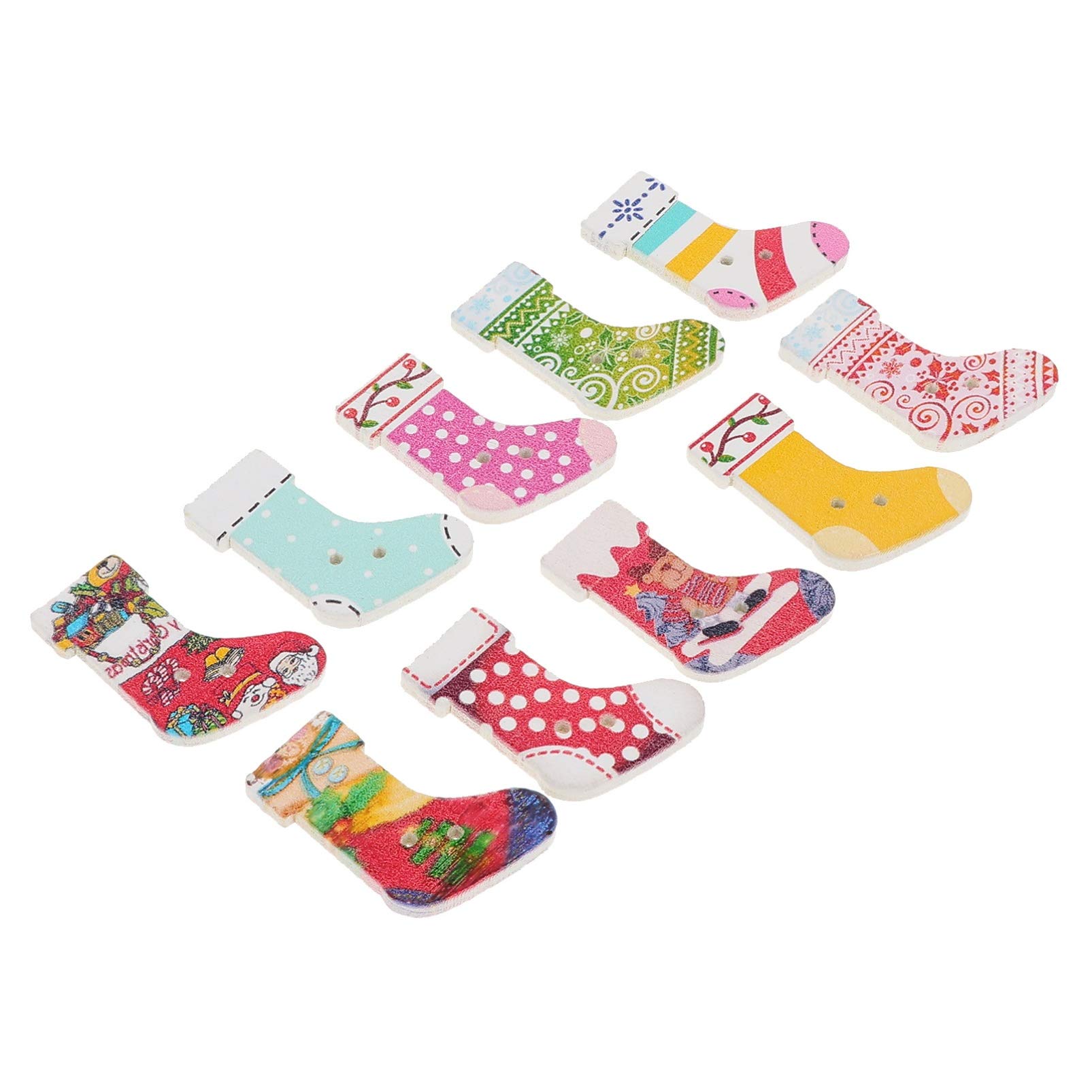 Amosfun 100pcs Christmas Buttons Wooden Sewing Buttons with Stocking Shape for Christmas DIY Crafts Sewing Scrapbooking (Mixed Color)