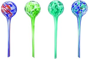 Wyndham House 4-Piece Watering Globe Set, Colorful Hand-Blown Glass Plant Watering System