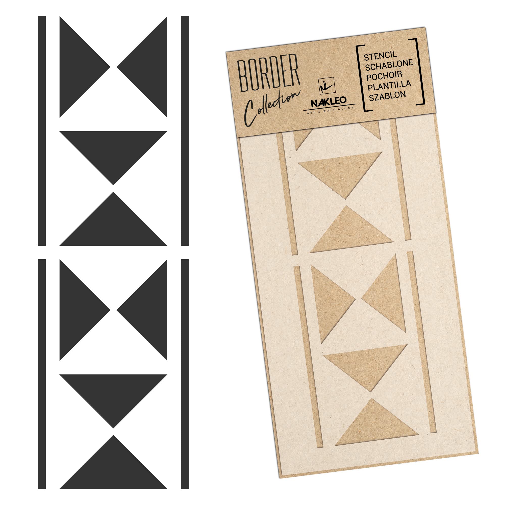 NAKLEO Border Wall Stencil 21x45cm, Bow Tie Triangle Geometric Pattern, Reusable Plastic Template, Painting Stripe DIY Art and Craft Home Decor, Fabric Furniture Wood Paper Patio