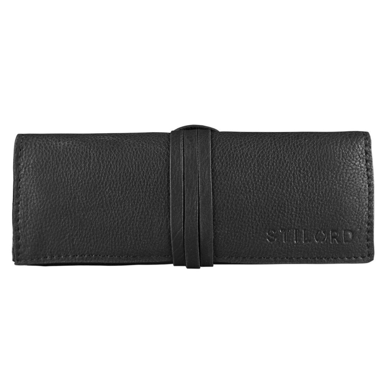 STILORD 'David' Leather Pencil case/Pouch/Pen Case/for School, University and Office, with Leather Strip Genuine Buffalo Vintage Leather, Colour:Black