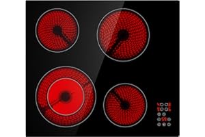 Empava 24 Inch Electric Cooktop 4 Burners with Dual-Ring Zone, Timer, Child Lock, Stop & Go, Built-in Ceramic Glass, 208~240V Hardwired