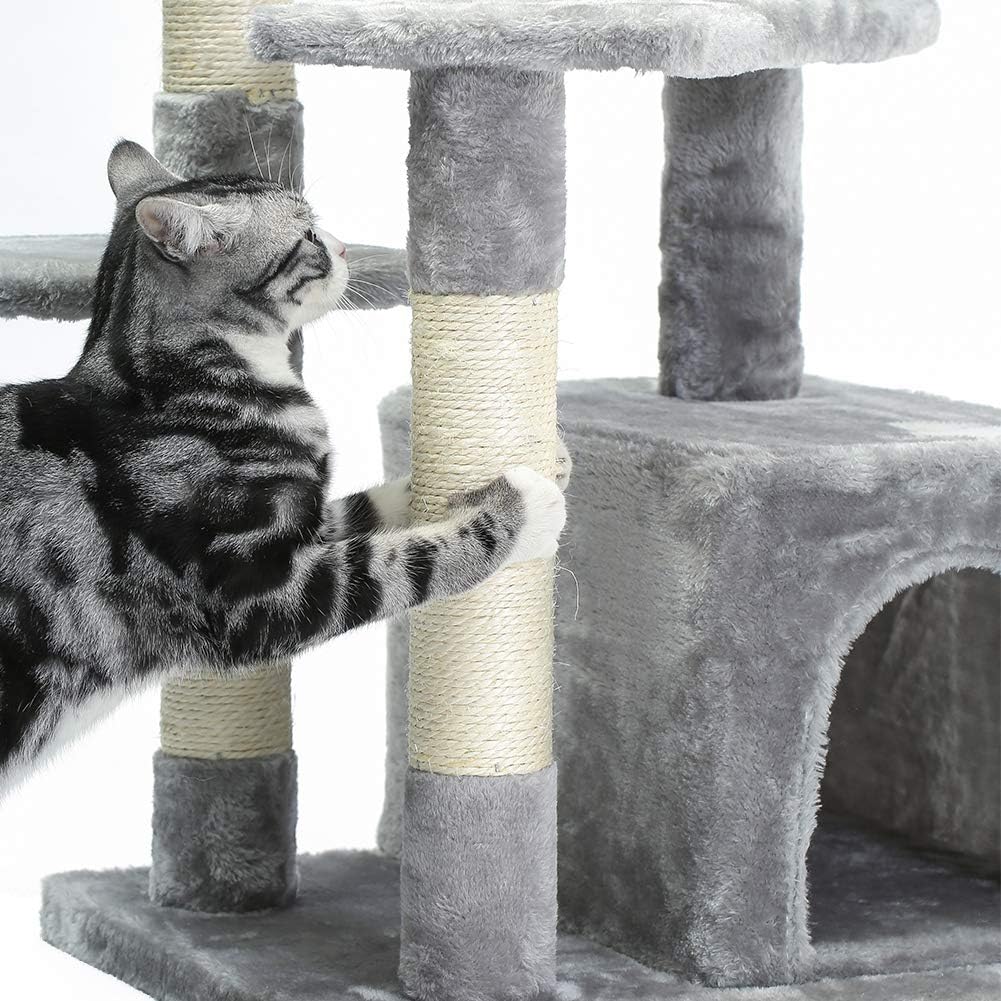 SUPERJARE Cat Tree with Extra Scratching Board & Posts, Kitten Tower Center with Plush Perch and Dangling Ball, Pet Play Condo Furniture - Gray : Pet Supplies
