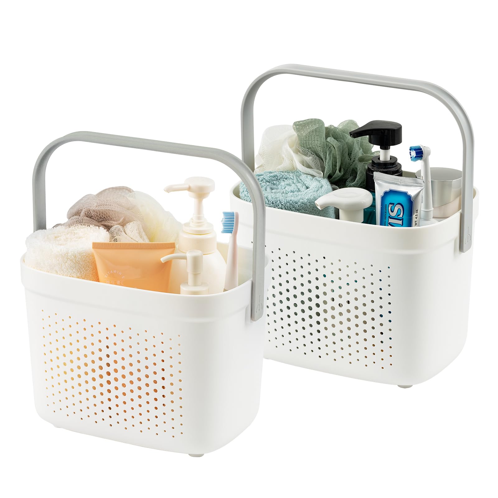 Photo 1 of ***NO HANDLES*** TAILI Portable Shower Caddy Basket Tote, 2 Pack Plastic Shower Basket with Handle, Dorm Room Essentials Toiletry Caddy for Dorm College Bathroom Cleaning Camping, Grey&White