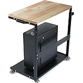 Computer Tower Stand with Wheels,3-Heights Adjustable PC Tower Stand for Floor,PC CPU Holder Cart for Carpet（Oak Wood Top）