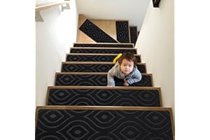 MATAHUM Non-Slip Carpet Stair Treads,15pcs 8" X 30" Black Stair Treads for Wooden Steps Indoor, Reusable Indoor Stair Runners for Elders, Kids, Pets