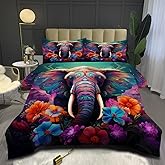 AUCOOMA Queen Size Comforter Set Purple Beautiful Elephant Comforter Set Comforter Sets Kids Adult Bedroom Quilt Set with Pillowcases