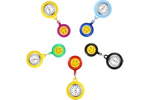 Lancardo Retractable Nurse Watches with Second Hand Clip-on Hanging Lapel Silicone Jelly Fob Pocket Watch Cute Cartoon Smile Round Face Arabic Markers for Doctor Nurses Women and Men