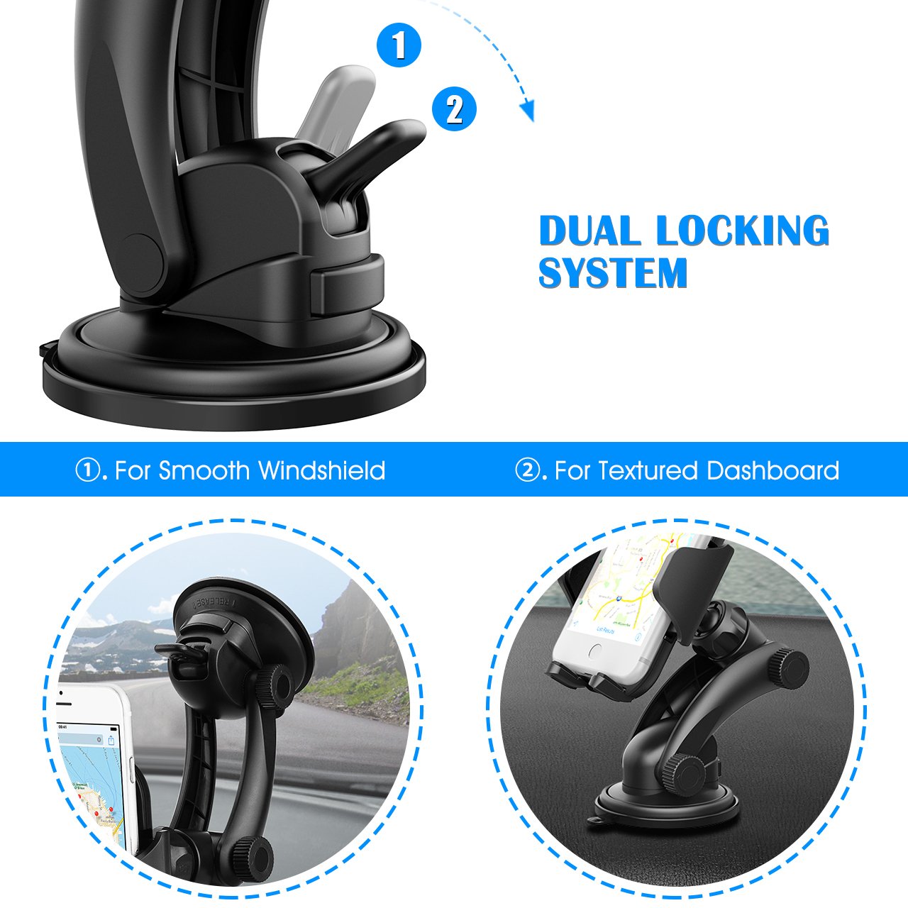 Mpow Car Phone Holder, Universal Dashboard Car Phone Mount Holder/w One