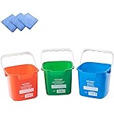 Matthew Red&amp;Green&amp;Blue Detergent and Sanitizing Cleaning Bucket 3 Quart Cleaning Pail,Set of 3 Square Containers,Built-In Spout w/Handle,Wash Rinse Sanitize Handwash Bucket,Incl.3Pcs Microfiber Cloths
