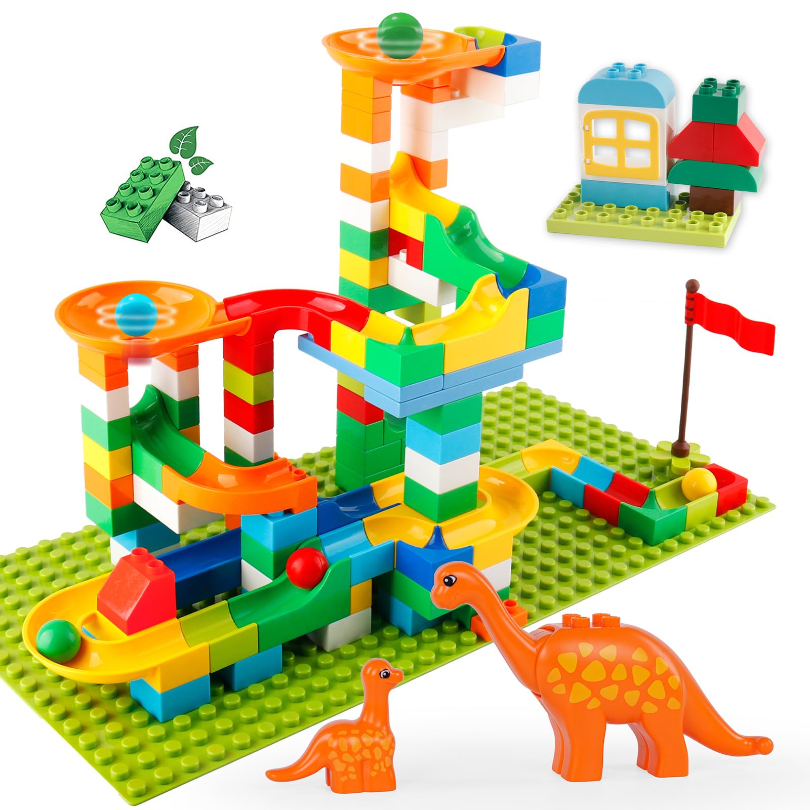 Klobroz Marble Run Building Blocks, 145 PCS Classic Big Blocks STEM Toy Bricks Set Kids Race Track Compatible with All Major Brands Bulk Bricks Set for Boys Girls Toddler Age 3,4,5,6,7,8+