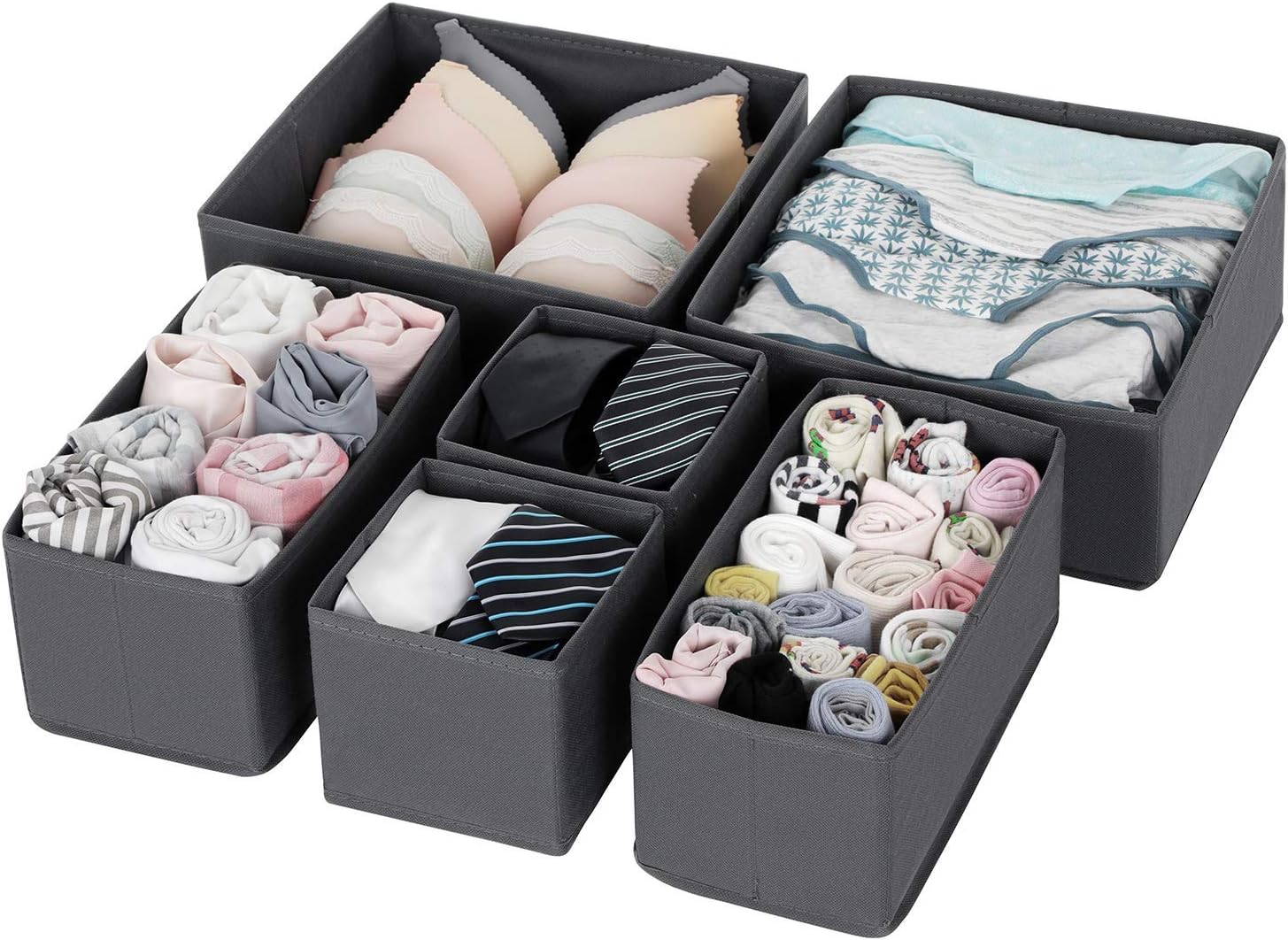 SONGMICS Drawer Organisers, Dresser Dividers, Set of 6, Foldable Fabric Storage Boxes for Socks Underwear, Bras, Ties - Image 3