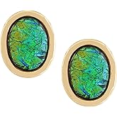 MINACHI Green Faceted Teardrop Stud Earrings for Women, Emerald-Tone Look, Lightweight Vintage-Inspired Studs
